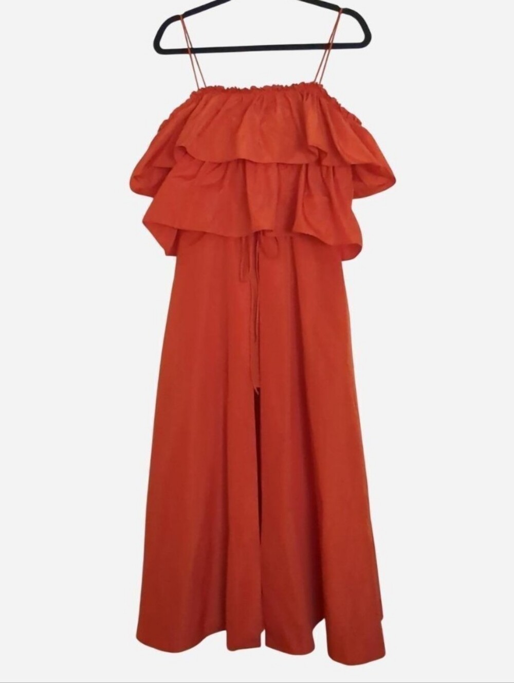 PINKO Italy Refinado Taffeta Ruffle Maxi Dress Orange Red  6 / Medium